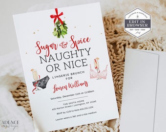 Lingerie Shower Invite, Naughty or Nice Invite, Sugar and Spice, Bachelorette Brunch, Holiday Bachelorette, Hen Party Invite, DIY, Printable