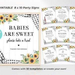 Baby-Q Duschschilder, BBQ Baby Shower Schilder, BabyQ Decor, 8 x 10 Duschschilder, Gender Neutral, mit Sonnenblumen, Printable, DIY Schilder, BQBS