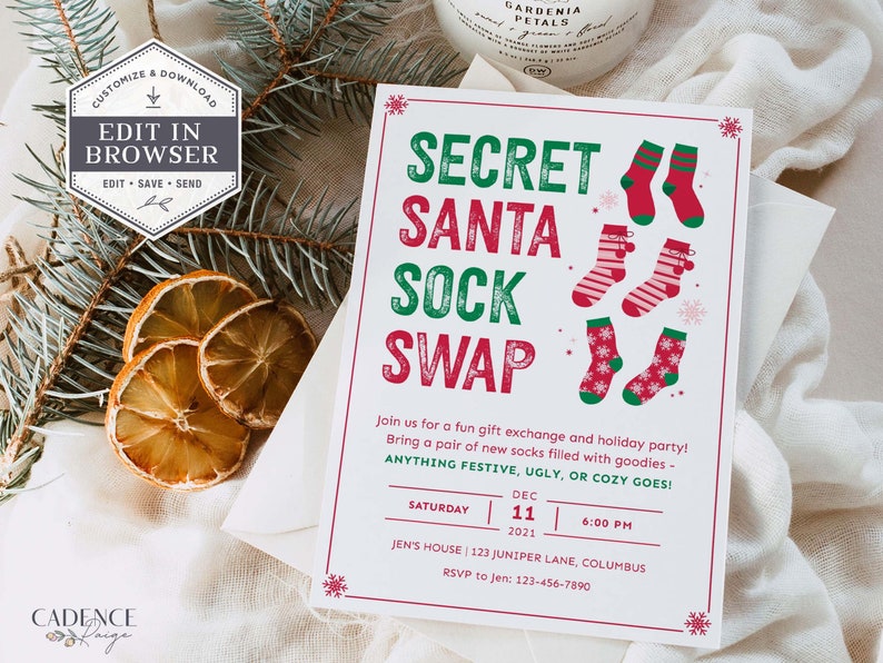 Christmas Sock Exchange Party Invite Holiday Sock Swap Party Etsy