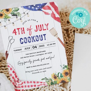 4th of July Party Invitation, 4th of July Cookout Invitation, July 4th ...