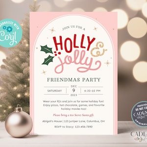 Friendmas Party Invitation, Kids Christmas PJ Party Invitation, Girls Christmas Party Invite, Kids Holiday Party, Instant Download Printable