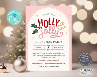 Friendmas Party Invitation, Kids Christmas PJ Party Invitation, Girls Christmas Party Invite, Kids Holiday Party, Instant Download Printable