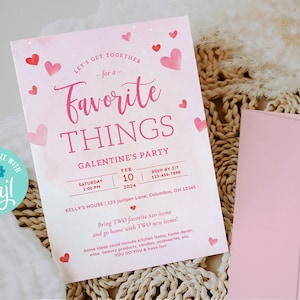 Valentines Day Party Invitation, Favorite Things Party Invite, Galentine&#39;s Party Brunch Invitation, Printable Template, Instant Download, VD