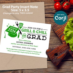 Graduation Party Insert Note for Grad Party Invite for Grill and Chill Cookout with the Grad, Extra Note for Graduation Party Invitation image 8