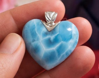 天然ブルーラリマーハートペンダント 本物の本物のラリマー宝石 - Etsy
