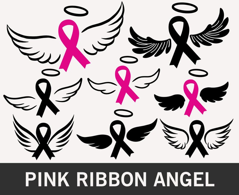 Cancer Ribbon With Wings Svg Pink Cancer Ribbon Svg Memorial Cancer ...