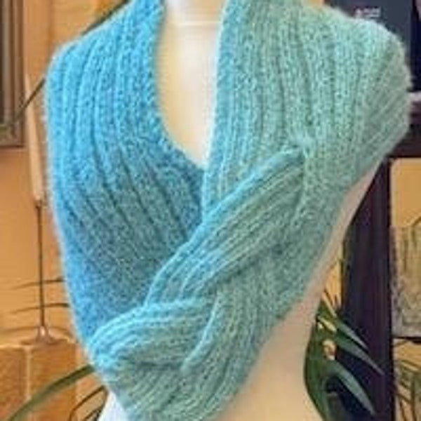 Braided Shawl Pattern, beginner knitter, instant download, easy cowl.