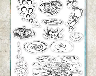 Vintage Water Ripple & Raindrop Clear Stamp Set – 20x25cm (7.9x9.8in) for Junk Journaling, Scrapbooking , Mixed Media Art