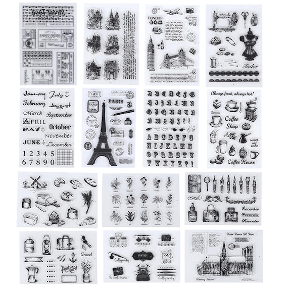 Vintage Icon Clear Silicone Stamp Set – Minimalist Retro Symbols for Journaling, Scrapbooking & Creative Planning