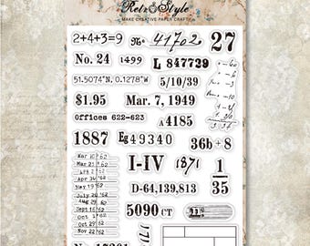 Vintage Style Transparent Silicone Stamp Set – Retro Numbers, Dates , Coordinates for Journaling, Scrapbooking & Mixed Media Art