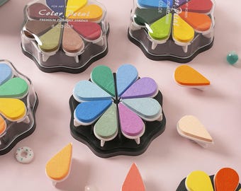 Stackable 8-Color Petal Ink Pad Set, Large Heart-Shaped Stamp Ink 36 Unique Themes, Water-Based Craft Ink for Scrapbooking, Junk Journaling