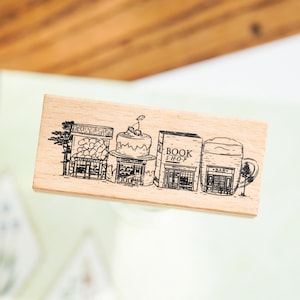 Cute Illustration Rubber Stamps for Journaling – Bookstore, Bakery, Kitchen Shelf & Magic Library Themes