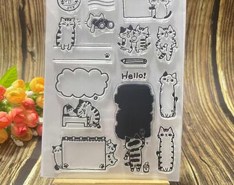Adorable Cartoon Cat Clear Silicone Stamps, DIY Craft Stamp Set for Scrapbooking, Journaling, Card Making, Kids & Adults Craft Supplies