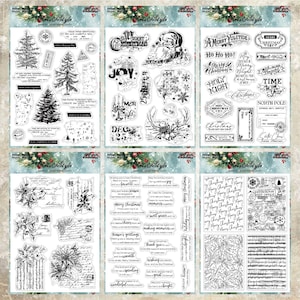 Juego de 6 láminas de sellos de silicona transparentes con diseño navideño vintage: sellos retro para álbumes de recortes, diarios, tarjetas y envoltorios de regalo.