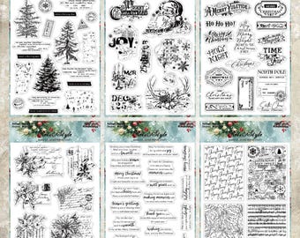 6 Sheets Vintage Christmas Clear Silicone Stamp Set – Retro Holiday Stamps for Scrapbooking, Journaling, Card Making & Gift Wrapping