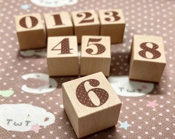 Polka Dot Number Rubber Stamps, Wooden Stamp Set for Journaling, Scrapbooking, Cute Date Stamp, Diary Decoration, Stationery Gift (0-9)