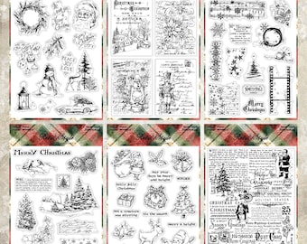 Vintage Christmas Clear Stamps Set, Retro Snow Scene & Wreath Silicone Stamp for Journaling, Holiday Card Making , Scrapbooking DIY