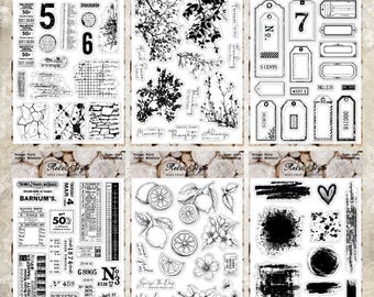 Vintage Silicone Clear Stamps Set, 6 Styles Grunge Texture Journaling Stamp, 5.9x7.8" DIY Scrapbooking Planner Stamp, Retro Collage Kit