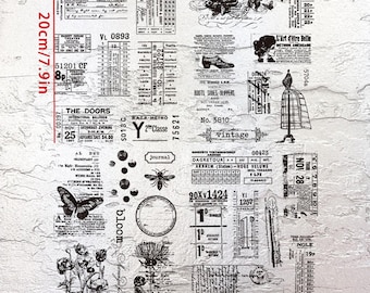 Vintage Transparent Silicone Stamp Set - Retro Ticket & Botanical Design for Journaling, Scrapbooking DIY Craft
