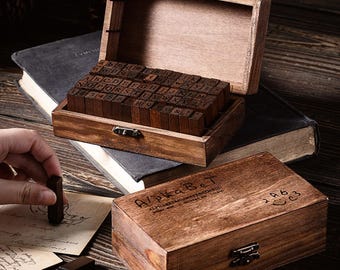 Vintage Wooden Rubber Stamps Set: Alphabet And Number Stamps For Jouranl Making