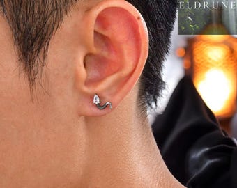 Crystal Snake Stud Earrings, 925 Silver Zircon, Gothic Serpent Accessory