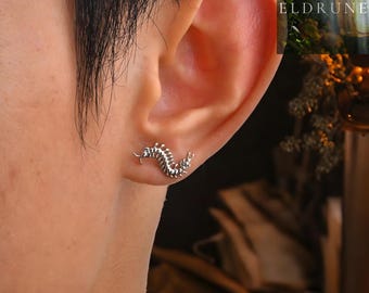 Silver Centipede Stud Earrings, 925 Sterling Silver, Minimalist Insect Inspired Earrings for Him or Her, Gothic Wildlife Style Accessory