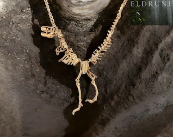 Gold T-Rex Fossil Necklace, 925 Silver Brass Plated Dinosaur Charm, Jurassic Jewellery, Prehistoric Pendant, Dinosaur Lover Gift