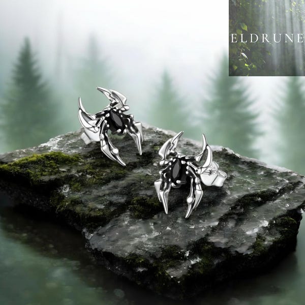 Black Spider Earrings, 925 Sterling Silver Gothic Arachnid Jewelry, Black Zircon Spider Stud Earrings, Dark Alternative Gift for Her