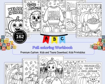 Cute Autumn Coloring Pages for Kids, Preschool Printable (Digital Download)