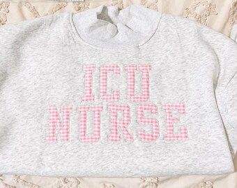 Personalized Mock Neck Sweatshirt | Gingham Applique Name Mockneck