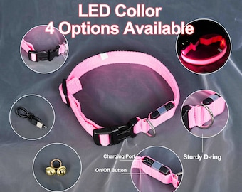 Fursuit LED Collar USB Rechargeable High Bright Bells Adjustable Polyester Steel Cosplay Night Accessory