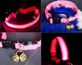 Fursuit LED Collar USB Rechargeable High Bright Bells Adjustable Polyester Steel Cosplay Night Accessory