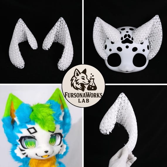 Japanese Kemono Cat TPU Ears Soft Flexible Lightweight 3D Printed for Fursuit Head DIY Cosplay Costume Accessory Fandom Wear Comic Con
