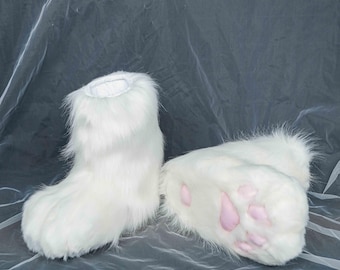 Weiße, flauschige Tierpfoten-Socken aus weichem Polyestergewebe für Cosplay, Kostüme, Partys, Accessoires und Geschenke