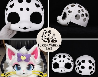 Maschera di base in stile kemono giapponese con cuore ritagliato, stampata in 3D, in PLA, leggera, fai da te, per i creatori di Fursona per gatti.
