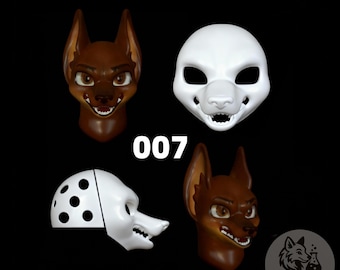 Base para cabeza de disfraz canino estilo americano con expresión feroz y aguda, máscara impresa en 3D, base lisa en blanco para bricolaje para creadores de furry, cosplay y fanáticos de los perros.
