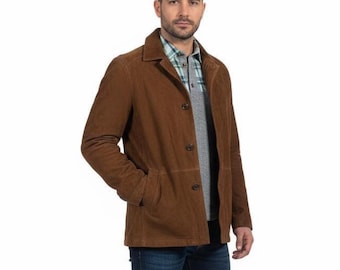 Mens Western Style Suede Coat Vintage Cowboy Outerwear