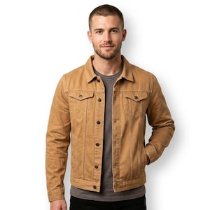 Brun Canvas Truckerjacka – Sandstensbrun Bomullsfältjacka, Robust Western-stil