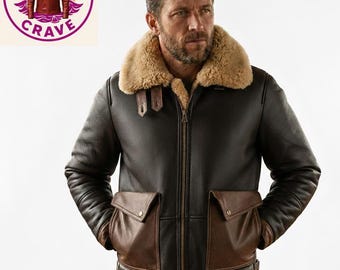 Men’s B3 Bomber Jacket - Real Leather Aviator Coat with Shearling Collar