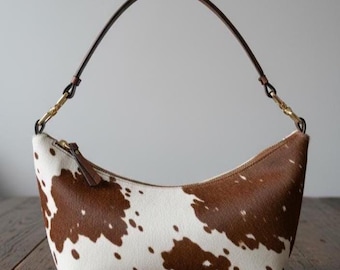Cowhide Hair On Leather Hobo Bag for Women, Western Shoulder Purse, Women Work & Commute Handbag,