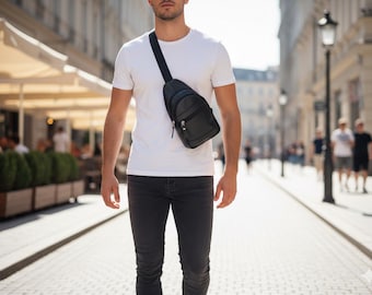 Handmade Leather Sling Bag – Chest Crossbody Style,father's day