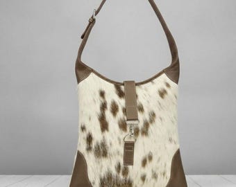Cowhide Hobo Bag, Hair On Hide Tote, Speckled Cowhide Shoulder Bag, Western Leather Purse, Gift For Her