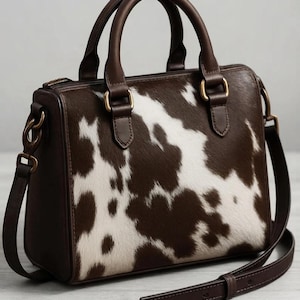 Cowhide Leather Bag, Structured Satchel Purse, Genuine Hide Handbag, Crossbody Strap Design, Boxy Everyday Tote, Gift For Her.