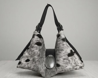 Cowhide Hobo Bag, Hair On Hide Leather Purse, Cow Print Shoulder Bag, Western Boho Statement Handbag, Gift For Her