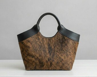 Brindle Cowhide Tote, Hair On Hide Bag, Handmade Leather Handbag, Gift for Her