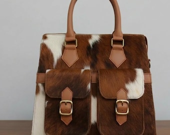 Cowhide Tote Bag, Hair on Hide Handbag, Western Leather Tote, Boho Cowhide Purse, Gift for Her