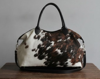 Cowhide Shoulder Bag,Hair on Hide Handbag, Convertible Leather Crossbody, genuine Hair Purse, Handmade Animal Print Bag, Gift for Her