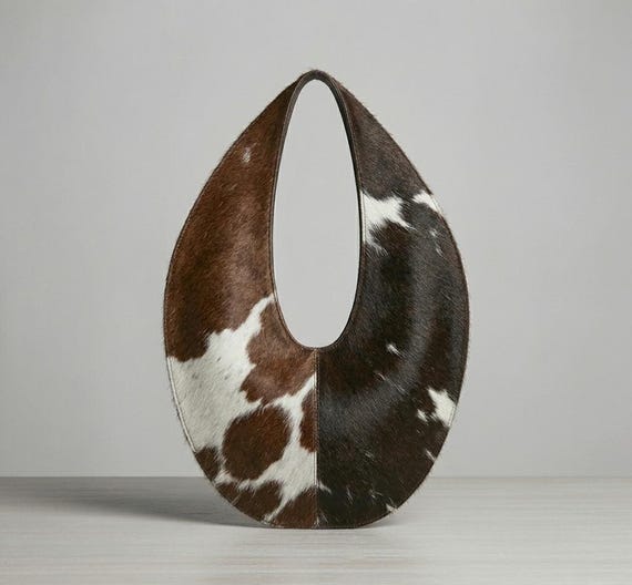 Cowhide Hair On Leather Bag, Handmade Hair On Hide Hobo, Sculptural Shoulder Purse, Western Boho Bag, Unique Gift for Her