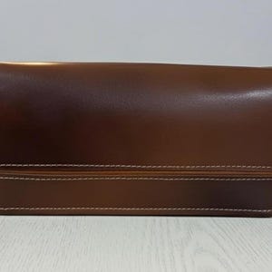 Cartera larga de cuero, múltiples bolsillos con cremallera, cartera de mano de cuero marrón de grano completo hecha a mano, cartera triple para chequera, regalo unisex, regalo de aniversario