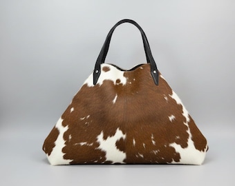 Handmade Real Fur Oversized Tote Bag –  Hair-on Hide Leather  Luxury Shopping Bag